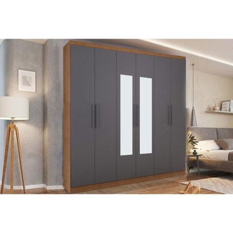 Guarda Roupa Casal 6 Portas c/Esp PH1127 Carv/Grafite Herval