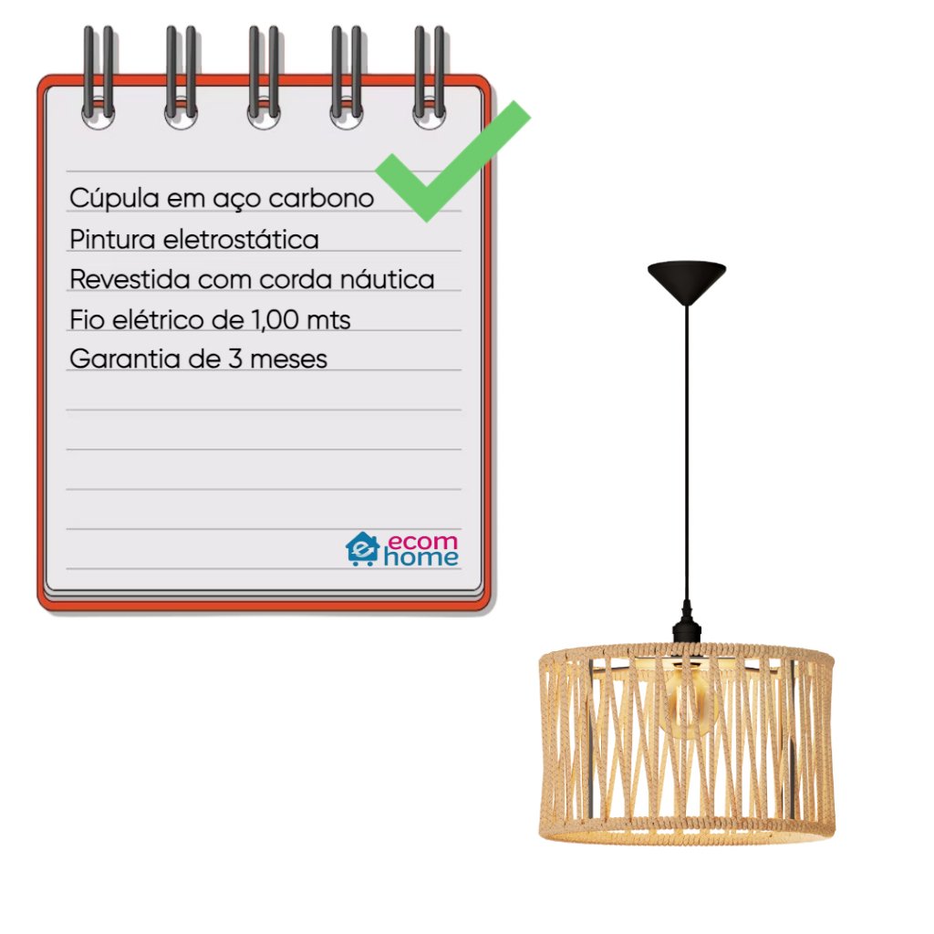 Luminária Pendente Nobre Off-white Ideal para Sala de Jantar Cozinha Sala de Estar Ecomhome - 4