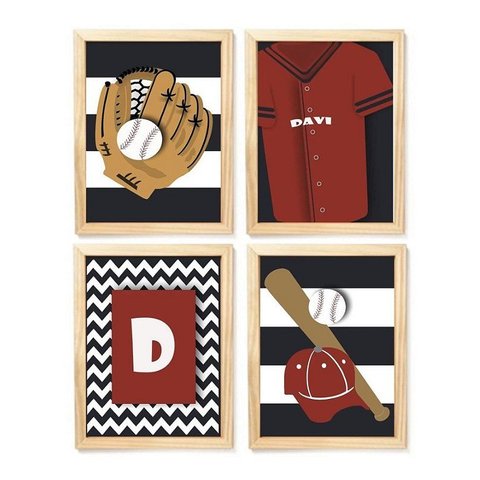 Kit Quadro Infantil Decorativo Esporte Bola Baseball Quarto Criança Bebê Enxoval Menino