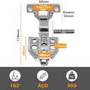 Ver imagem 2 de Kit 10 Dobradiça Reta Removível C/ Amortecedor Mola Aço 35mm