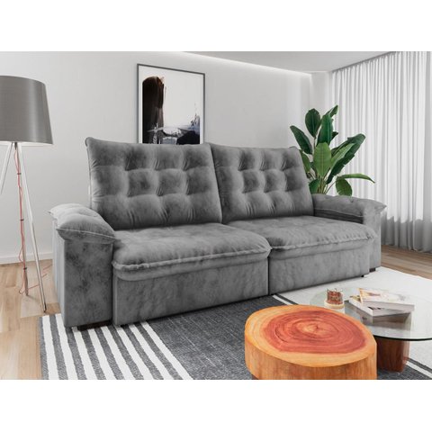 Sofá 2 Lugares Retrátil Suede Grécia Estofado - Cinza