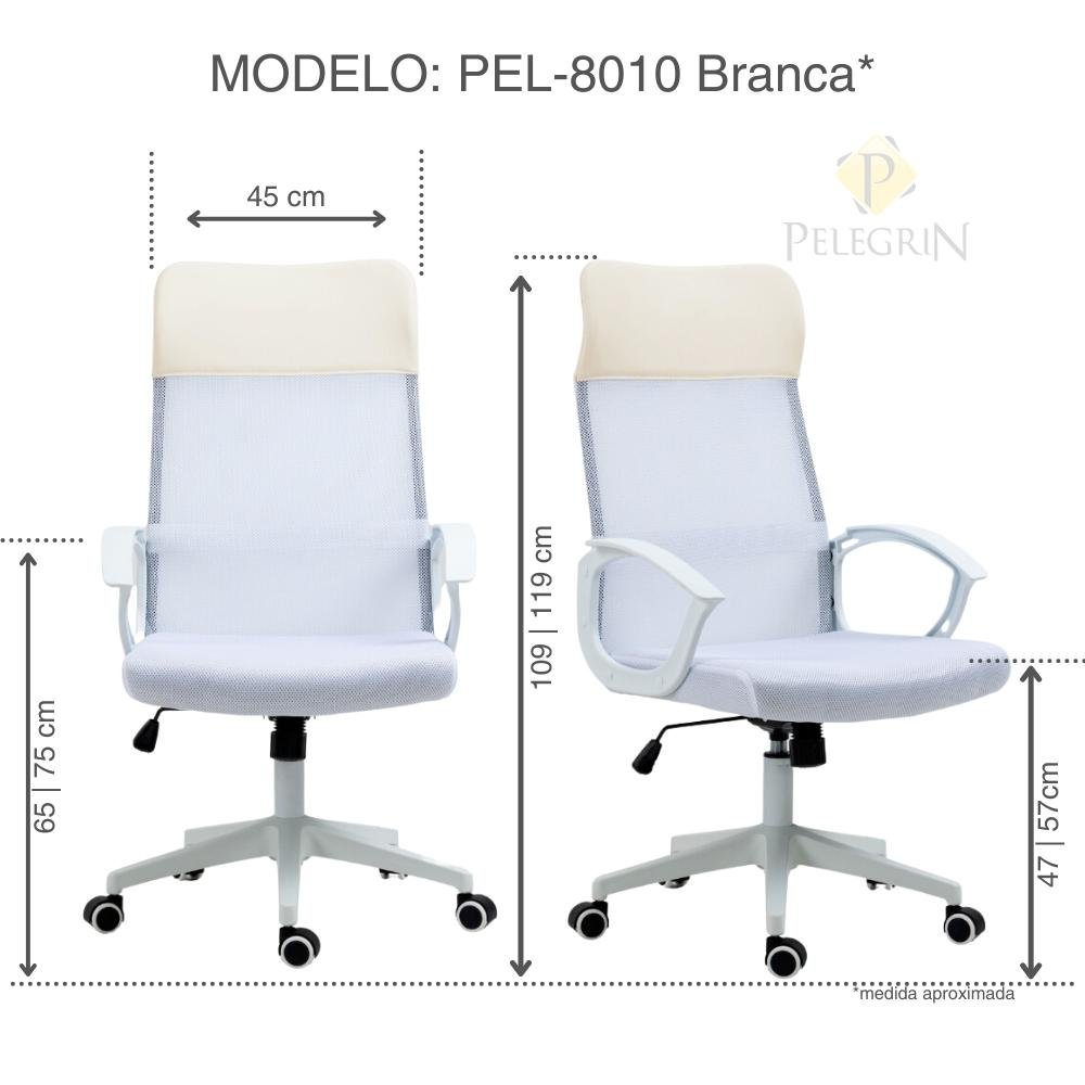 Cadeira de Escritório Presidente Pelegrin Pel-8010 Branca com Off White - 2