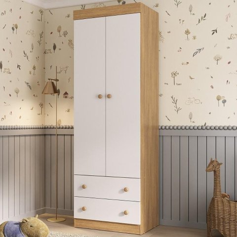 Guarda-roupa Infantil 62cm 2 Portas e 2 Gavetas Encanto Multimóveis Mp4446 Madeirado/branco