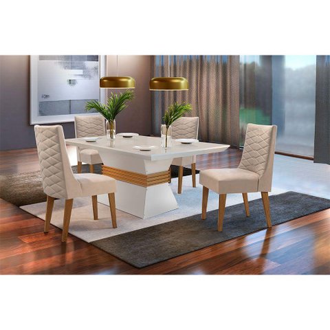 Sala de Jantar Lucy 120 Tampo 4 Cadeiras Veludo