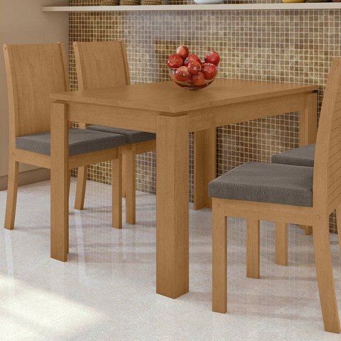 Mesa de Jantar 4 Lugares Madeira Athenas Marrom Amêndoa Clean