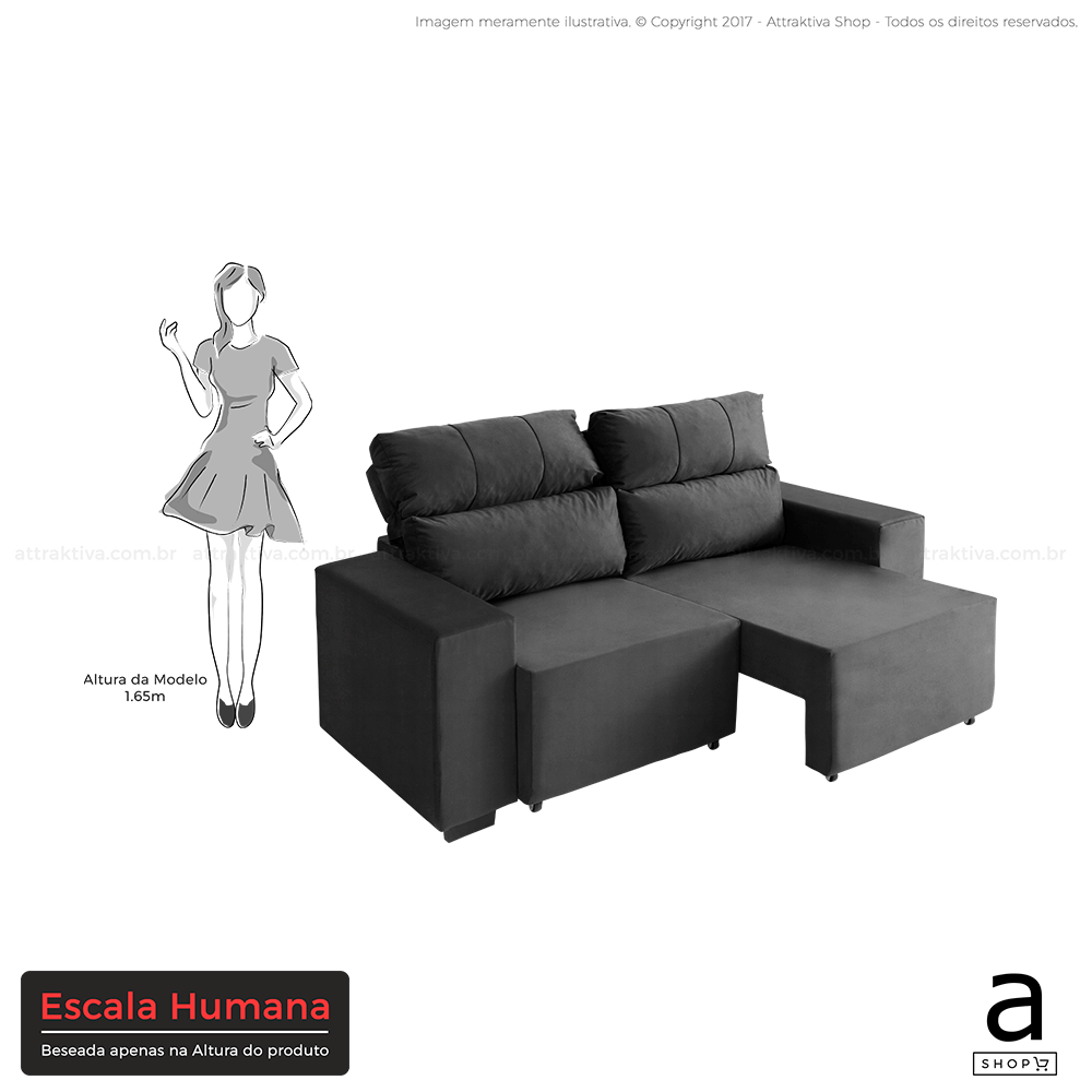 Sofá Molly 3 Lugares (L: 230cm) Retrátil e Reclinável Suede Liso Chumbo - 9