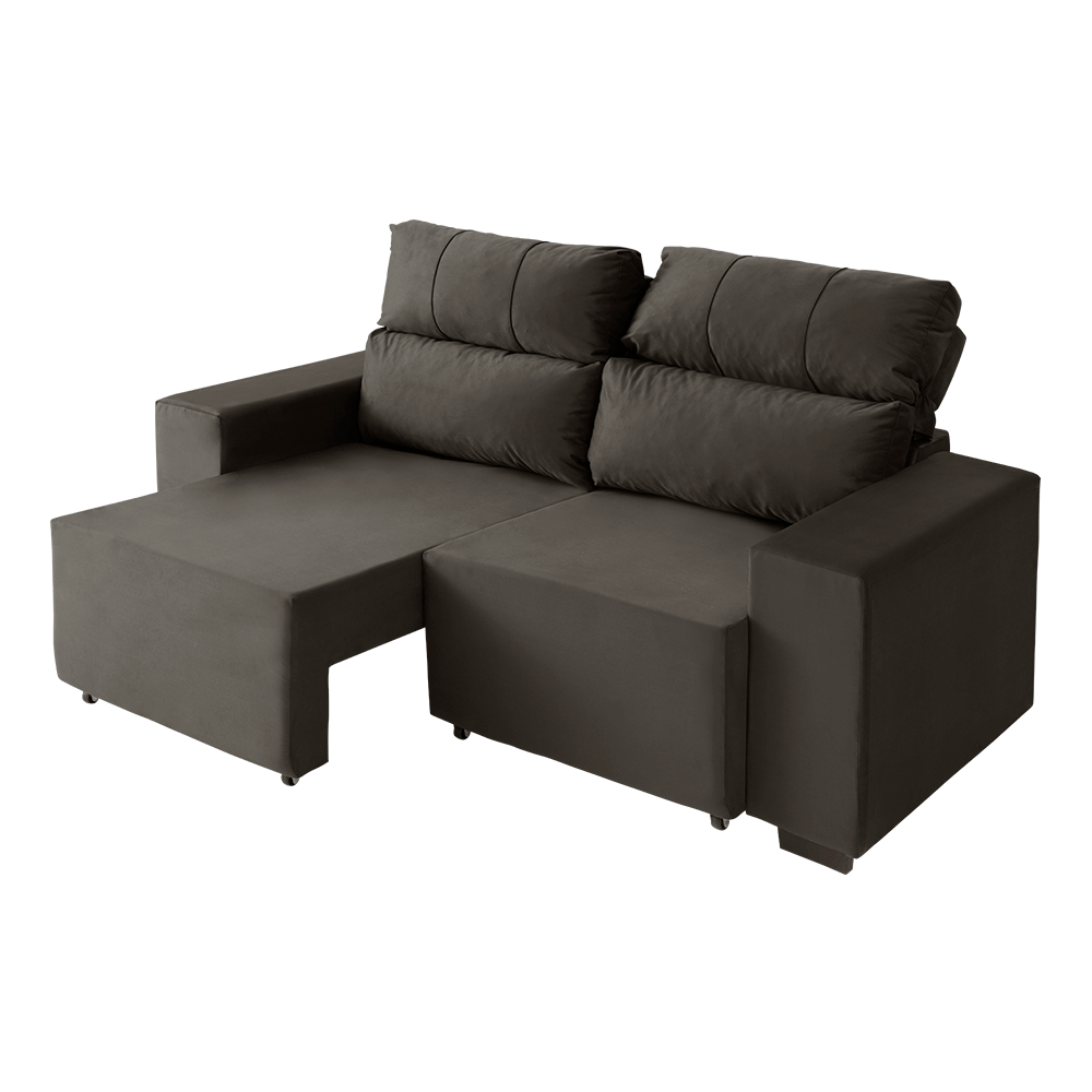 Sofá Molly 3 Lugares (L: 230cm) Retrátil e Reclinável Suede Liso Chumbo - 1