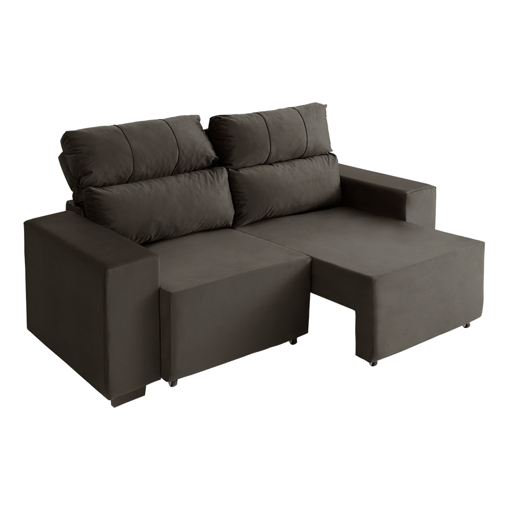 Sofá Molly 3 Lugares (L: 230cm) Retrátil e Reclinável Suede Liso Chumbo - 2