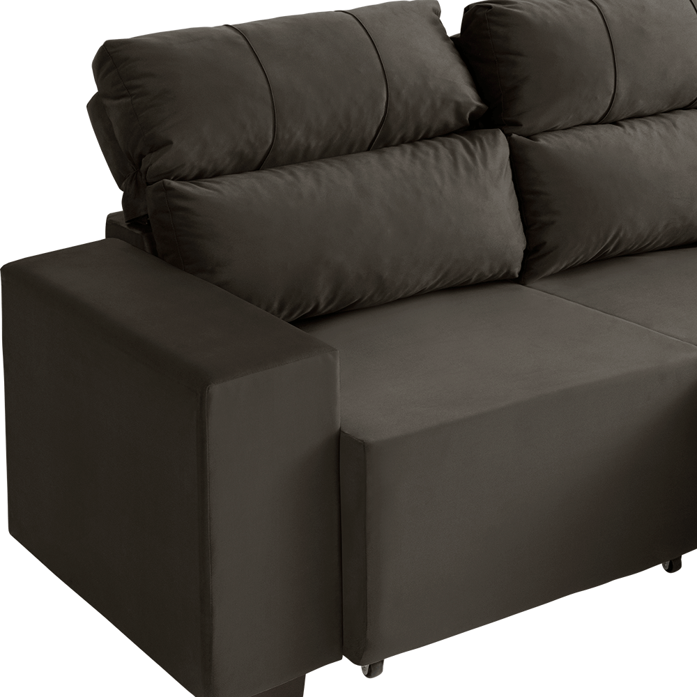 Sofá Molly 3 Lugares (L: 230cm) Retrátil e Reclinável Suede Liso Chumbo - 4