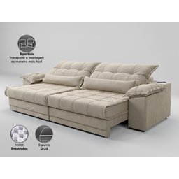 Sofá Retrátil e Reclinável com Molas Ensacadas e Carregador Usb Colosso 2,90m Veludocristal Areia - 4