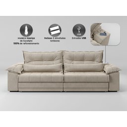 Sofá Retrátil e Reclinável com Molas Ensacadas e Carregador Usb Colosso 2,90m Veludocristal Areia - 5