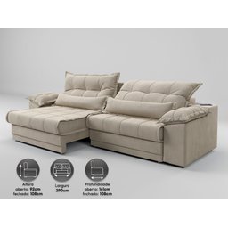 Sofá Retrátil e Reclinável com Molas Ensacadas e Carregador Usb Colosso 2,90m Veludocristal Areia - 3