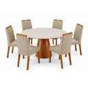 Ver imagem 1 de Conjunto Sala de Jantar Mesa Gênova 130 cm Tampo Redondo Vidro Off White com 6 Cadeiras