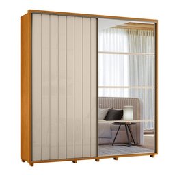 Guarda-roupa Casal Monet Ripado 2 Portas de Correr 4 Gavetas 1 Porta C/ Espelho - 7 Decor Cinamomo e - 2