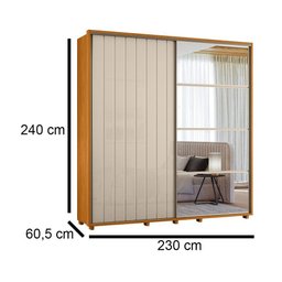 Guarda-roupa Casal Monet Ripado 2 Portas de Correr 4 Gavetas 1 Porta C/ Espelho - 7 Decor Cinamomo e - 4