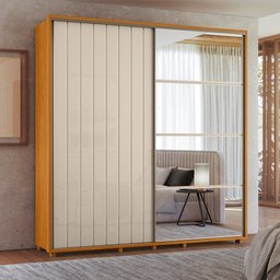 Guarda-roupa Casal Monet Ripado 2 Portas de Correr 4 Gavetas 1 Porta C/ Espelho - 7 Decor Cinamomo e - 1