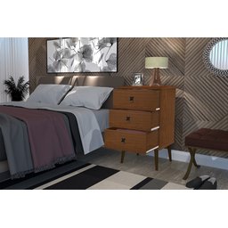 Mesa de Cabeceira Madri Retrô com Pés Palito 3 Gavetas Cacau - 3