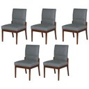 Ver imagem 1 de Conjunto 5 Cadeiras De Jantar Aurora Base Madeira Maciça Estofada Suede Cinza