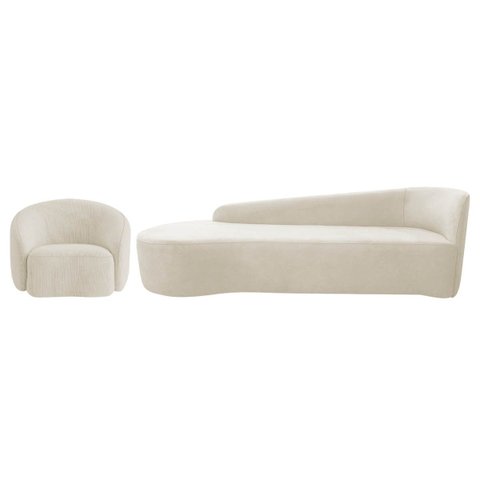 Kit Divã Recamier Orgânico França 180cm Lado Esquerdo e Poltrona Amore Bouclé