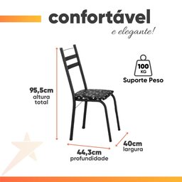 Conjunto de Mesa Itália com 4 Cadeiras 1,20m Preto / Floral Granito Artefamol Preto Fosc - 4 Conjunto de Mesa Itália com 4 Cadeiras 1,20m Preto / Floral Granito Artefamol Preto Fosc - 4