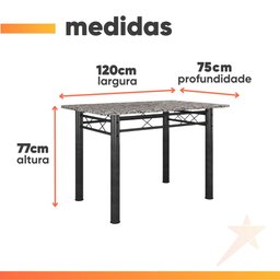 Conjunto de Mesa Itália com 4 Cadeiras 1,20m Preto / Floral Granito Artefamol Preto Fosc - 3 Conjunto de Mesa Itália com 4 Cadeiras 1,20m Preto / Floral Granito Artefamol Preto Fosc - 3