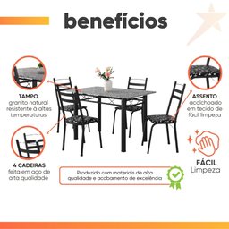 Conjunto de Mesa Itália com 4 Cadeiras 1,20m Preto / Floral Granito Artefamol Preto Fosc - 5 Conjunto de Mesa Itália com 4 Cadeiras 1,20m Preto / Floral Granito Artefamol Preto Fosc - 5