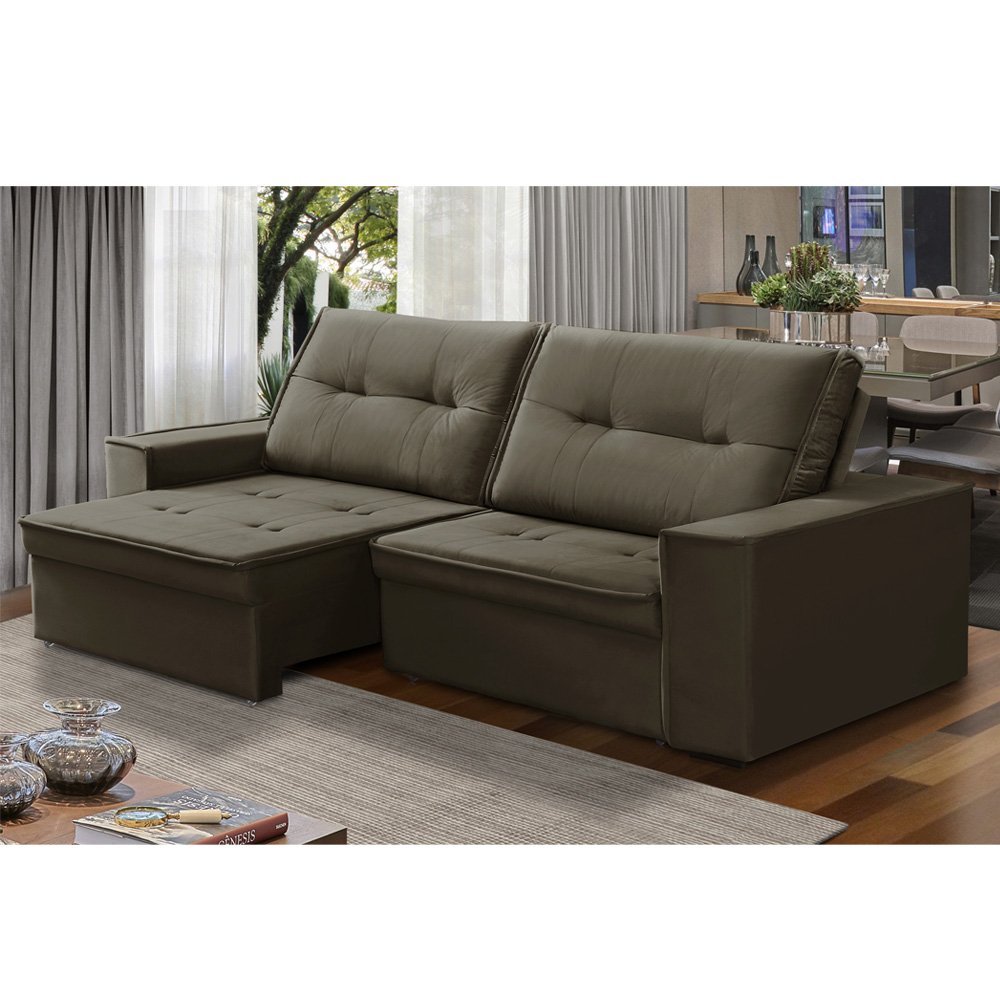 Sofá Retrátil e Reclinável 220cm Veneza Tecido Suede Marrom iSofa - 3