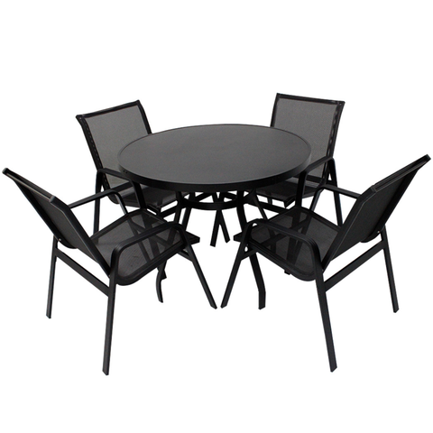 Jogo de Mesa Ripada Aluminio 4 Cadeiras Tela Sling Piscina - Preto