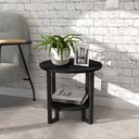 Ver imagem 2 de Mesa Apoio Lateral Sofá ou Cama Mesinha Redonda Pequena Industrial Canto Sala Quarto Cristal Preto