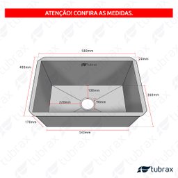 Cuba Pia Cozinha Gourmet Aço Inox 304 Retangular Acabamento Escovado 58x40 Tubrax - 6