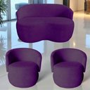 Ver imagem 1 de Kit Namoradeira + 2 Poltronas Decorativa Beatriz Orgânica Veludo Roxo