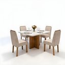 Ver imagem 2 de Sala de Jantar Agile 90x90 4 Lugares Tampo MDF Cadeiras Veludo Bege 90cm Bom Pastor Móveis