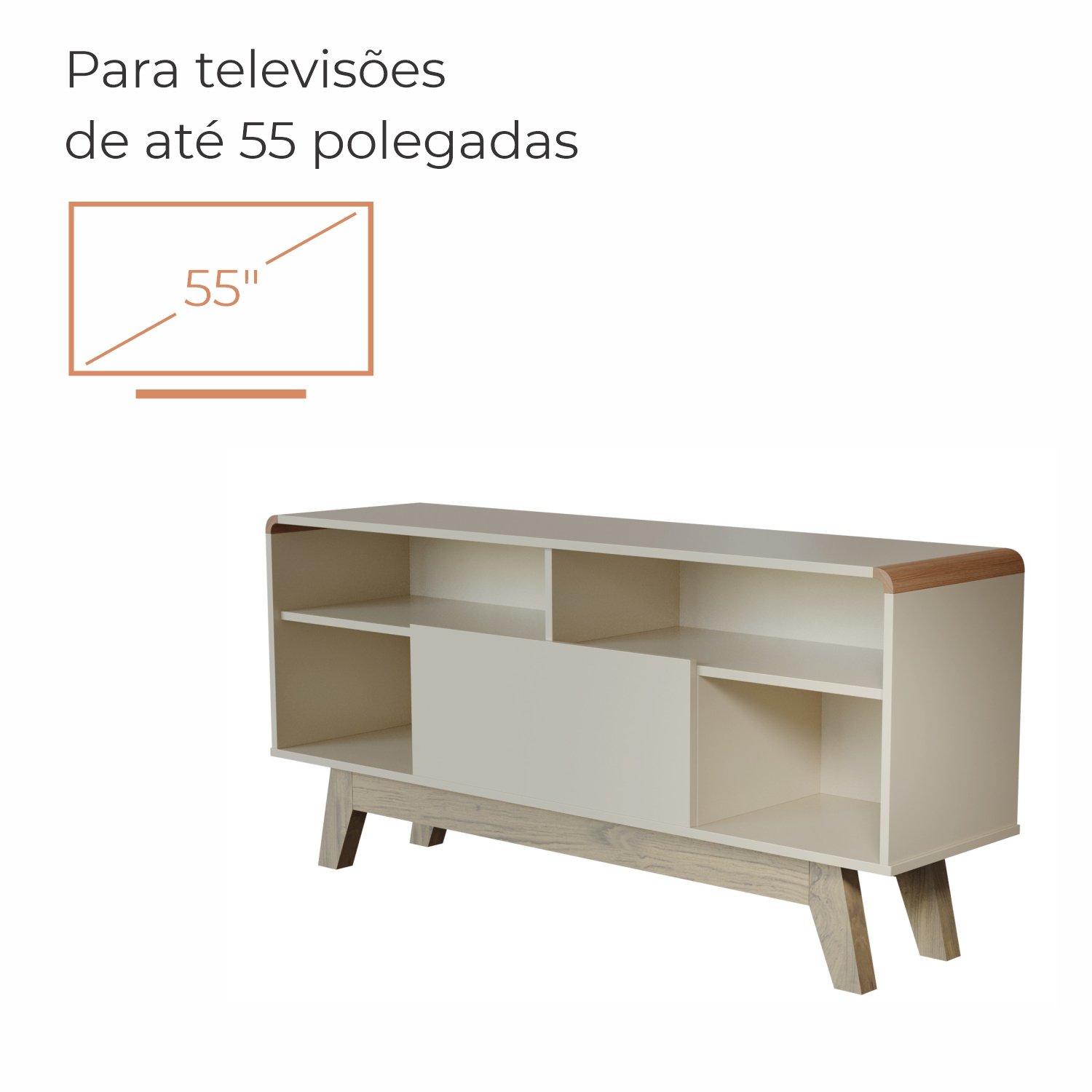 Rack para Tv até 55 Polegadas Norde com 1 Porta e Pés de Madeira Babus - 4