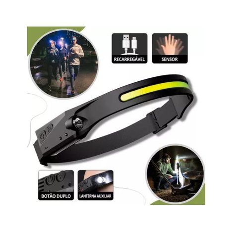 Lanterna De Cabeça Led Recarregável Fita Ajustável Usb