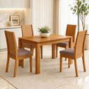 Ver imagem 1 de Conjunto Sala de Jantar 4 Lugares Retangular Tampo MDF 120cm Mesa e Cadeiras Athenas Amêndoa Clean/Suede Animale Bege