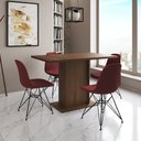 Ver imagem 1 de Mesa Jantar Londres Tampo Amêndoa 120cm 4 Cadeiras Ferro Preto Estofado Vermelho