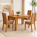 Ver imagem 1 de Conjunto Sala de Jantar 4 Lugares Retangular Tampo MDF 120cm Mesa e Cadeiras Athenas Marrom Amêndoa Clean/Veludo Naturale Creme