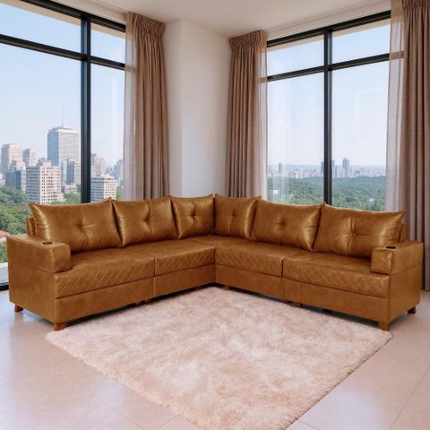 Sofá de Canto Essenza Luxo 5 Lugares Reclinável 257cm Caramelo Veludo