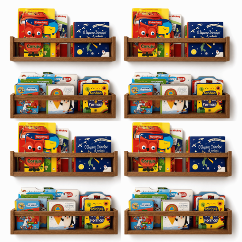 Kit Combo 6 Estantes de Livro Pratileira para Quarto Bebê MDF Madeira 55cm