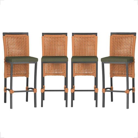 4 Banqueta em Alumínio Roma Preta Corda Náutica Tecido 13 Terra Cota