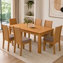 Ver imagem 1 de Conjunto Sala de Jantar 6 Lugares Retangular Tampo MDF 180cm Mesa e Cadeiras Athenas Amêndoa Clean/Suede Animale Bege
