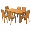 Ver imagem 2 de Conjunto Sala de Jantar 6 Lugares Retangular Tampo MDF Mesa e Cadeiras Athenas Marrom Amêndoa Clean/Veludo Naturale Creme