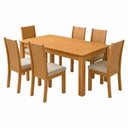 Ver imagem 2 de Conjunto Sala de Jantar 6 Lugares Retangular Tampo MDF Mesa e Cadeiras Athenas Marrom Amêndoa Clean/Linho Rinzai Bege