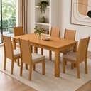 Ver imagem 1 de Conjunto Sala de Jantar 6 Lugares Retangular Tampo MDF Mesa e Cadeiras Athenas Marrom Amêndoa Clean/Linho Rinzai Bege