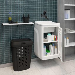 Gabinete Para Lavanderia Com Tanque Branco 01 Porta + Torneira + Fita Veda Rosca - 3