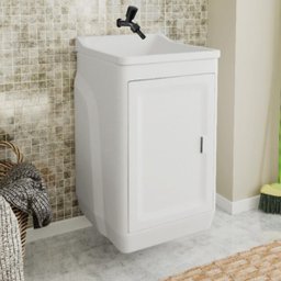 Gabinete Para Lavanderia Com Tanque Branco 01 Porta + Torneira + Fita Veda Rosca - 2