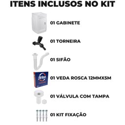 Gabinete Para Lavanderia Com Tanque Branco 01 Porta + Torneira + Fita Veda Rosca - 5