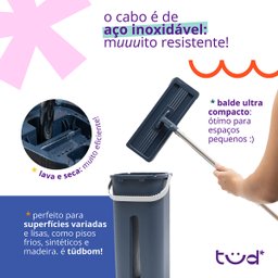 Mop Flat com Balde e Esfregão de Microfibra Limpeza Lava e Seca - Tud - 4