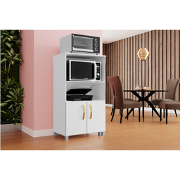 Balcão Cozinha para Forno Elétrico Microondas Multiuso com 2 Portas e 4 Pés Helena 65x120cm Branco - 2