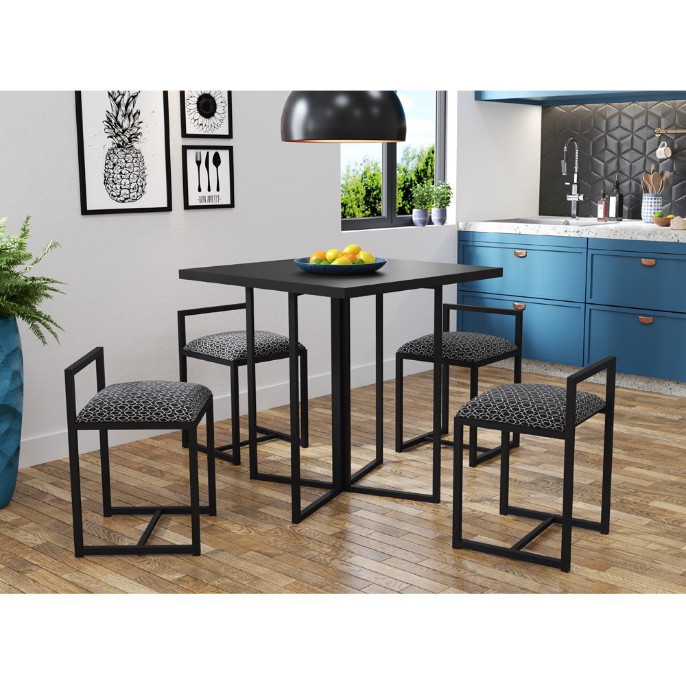Mesa de Jantar Onix Tampo Preto com 4 Bancos Industrial Estofados Geométrico com Ferro Preto é boa?